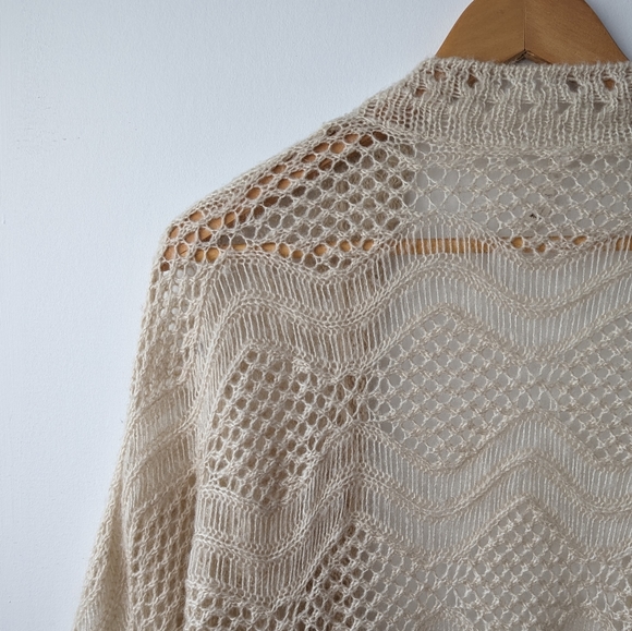 Lace Knit Kimono Fuzzy Top Cream - Picture 7 of 9